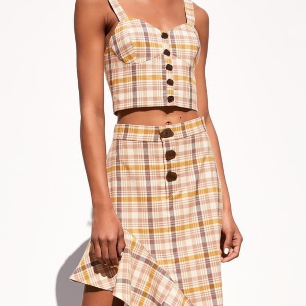Zara Plaid Printed Ruffle Coordinate Set (Top S and Skirt XS)